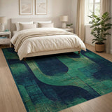 Teal Navy Abstract Curved Area Rug