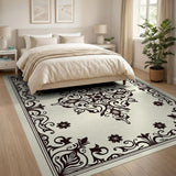Ornate Black Floral Vintage Area Rug