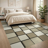 Beige and Neutral Geometric Modern Beige Grid Geometric Modern Area Rug