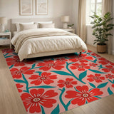 Vibrant Red Floral Bloom Area Rug