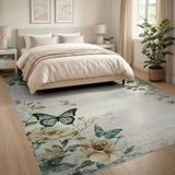 Vintage Teal Butterfly Rose Floral Rug
