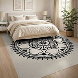 Black and White Intricate Black Mandala Persian Area Rug