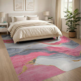 Pink Pink Gold Vein Abstract Marble Area Rug