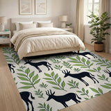 Kudu Antelope Green Leaf Silhouette Rug