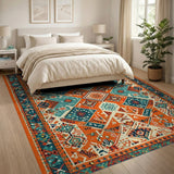 Orange Teal Geometric Southwestern Rug