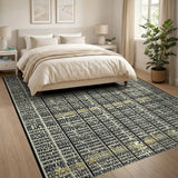 Black White Geometric Letter Pattern Area Rug