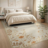 Beige Floral Vintage Area Rug with Butterflies