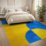 Vibrant Yellow Blue Curved Geometric Area Rug