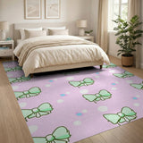 Playful Green Bows on Pink Dots Area Rug