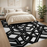 ODIKA Modern 3D Geometric Washable Area Rug - Black & White Hexagon Pattern