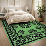Ornate Mint Green Persian Area Rug with Black Floral Motifs