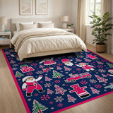 Festive Pink Santa Christmas Cartoon Area Rug