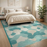 Coastal Beach Teal Seashell Coastal Area Rug
