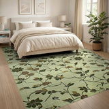 Vintage Green Vine Floral Area Rug