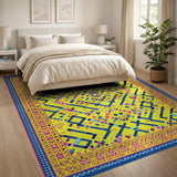 Vibrant Yellow Geometric Maze Area Rug