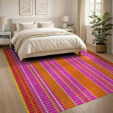 Vibrant Pink Orange Striped Area Rug