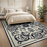 Ornate Navy Floral Persian Area Rug