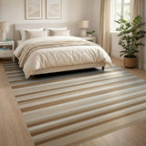 Beige and Neutral Beige Tonal Horizontal Stripe Area Rug