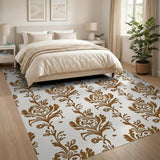 Ornate Brown Floral Vine Area Rug