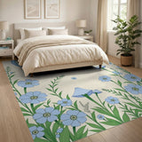 Whimsical Blue Moon Cornflower Mushroom Rug