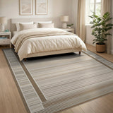 Beige and Neutral Beige Striped Border Geometric Area Rug