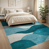 Blue and Teal Teal Blue Abstract Wave Area Rug
