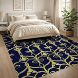 Navy Gold Ornate Fleur-de-Lis Rug