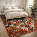 Terracotta Orange Terracotta Geometric Southwestern Area Rug