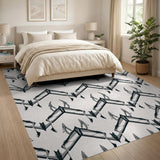 Black White Geometric Wing Pattern Rug