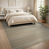 Beige and Neutral Beige Tan Horizontal Striped Woven Rug