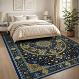 Traditional Persian Navy Blue Gold Mandala Persian Area Rug