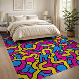Vibrant Pink Yellow Blue Squiggle Area Rug