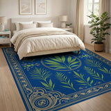 Ornate Navy Cannabis Leaf Persian Rug