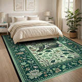 Whimsical Green Rabbit Berry Area Rug