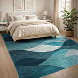 Blue and Teal Teal Blue Wave Geometric Area Rug