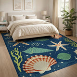 Navy Blue Seashell Starfish Coastal Rug