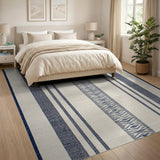 Navy Cream Striped Woven Area Rug