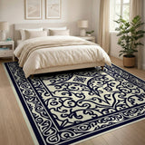 Ornate Black on Ivory Traditional Persian Rug