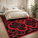 Ornate Red Black Persian Floral Rug
