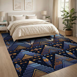Blue Teal Pyramid Feather Southwestern Rug