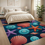Vibrant Seashell Starfish Coastal Rug