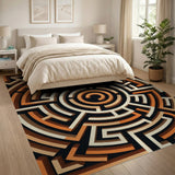 3D Orange Labyrinth Maze Area Rug