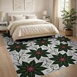 Pink Bloom Green Leaf Floral Vintage Area Rug