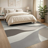 ODIKA Washable Abstract Wave Rug - Modern Neutral Low Pile Area Rug, Non-Slip & Pet Friendly
