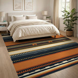 Southwestern Striped Area Rug with Pueblo Motifs