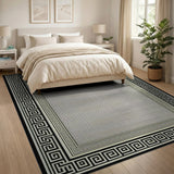 Greek Key Black Border Area Rug