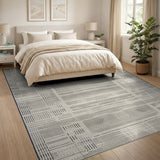 Black and White Geometric Modern Modern Geometric Grid Black White Area Rug