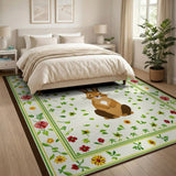 Vintage Floral Bunny Rabbit Area Rug