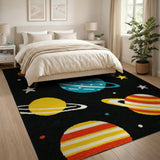 Vibrant Cartoon Space Planets Kids Area Rug