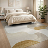 Organic Abstract Beige Area Rug with Wood Tones
